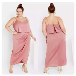 City Chic Blush Pink Barbiecore Formal Satin Baby Frill Dress Size XS/14